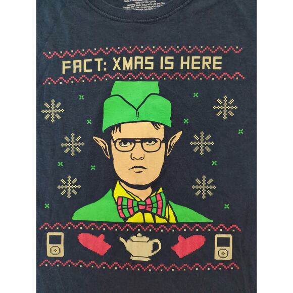 Mens Office Fact Xmas Is Here Dwight Elf Black Graphic Tee Small Christmas Shirt - Picture 2 of 4